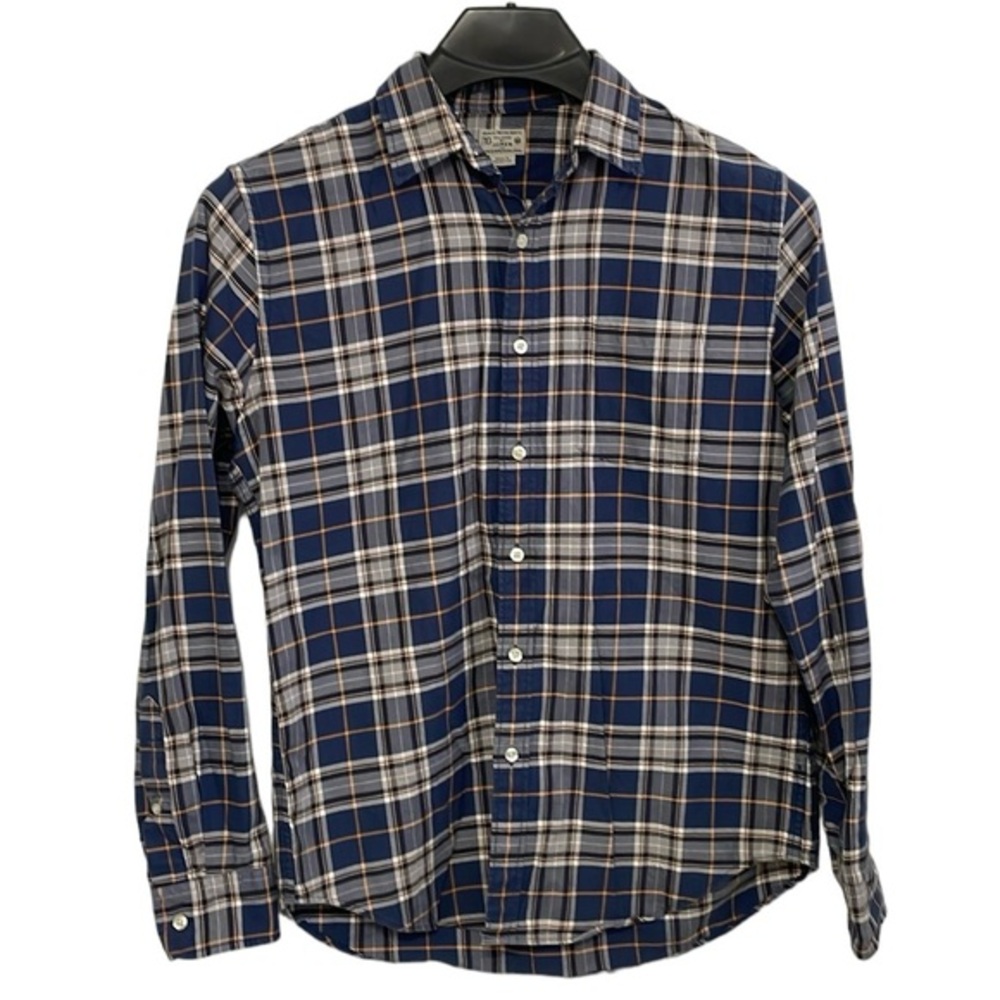 J. Crew‎ men’s Medium blue & white plaid lightweight cotton flannel shirt. EUC